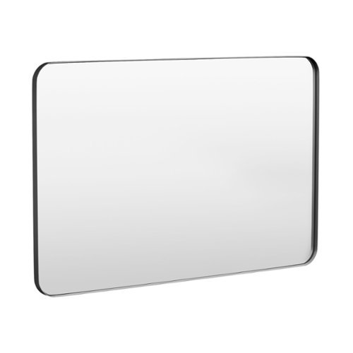 LOVMOR - 55 in. W x 36 in. H Tempered Glass Rounded Rectangle Framed Wall-Mounted Bathroom Vanity Mirror in Black - Black