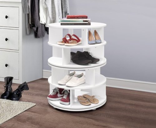 Kings Brand Furniture - 4-Tier Rotating Lazy Susan Shoe Rack, 360° Revolving Shoe Storage Organizer - White-Front_Standard 
