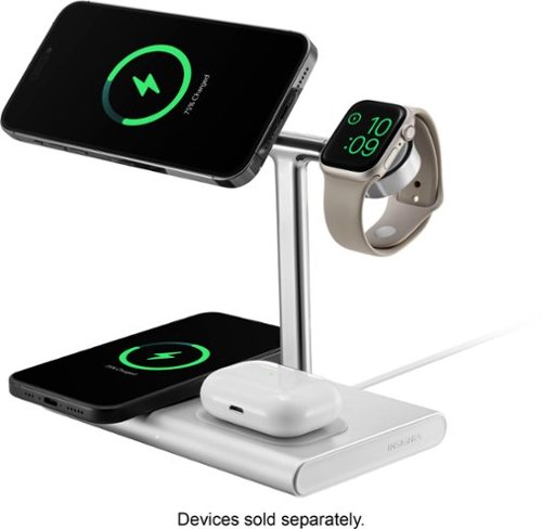 Insignia™ 4-in-1 15W Qi2 Certified Fast Charge Wireless Charging Stand for iPhone, Apple Watch, AirPods & Qi Devices - Silver BUY IN AUSTRALIA