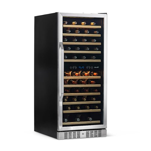 NewAir - 116-Bottle Dual Zone Built-in Wine Fridge with Quiet Operation and Beech Wood Shelves - Stainless Steel