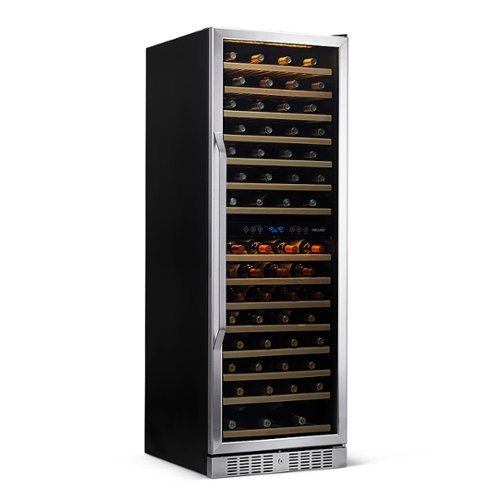 NewAir - 160-Bottle Dual Zone Built-in Wine Fridge with Beech Wood Shelves and Quiet Operation - Stainless Steel