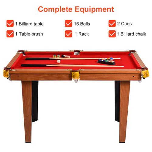 Costway 48'' Mini Table Top Pool Table Game Billiard Set Cues Balls Gift Indoor Sports - Brown+Red BUY ONLINE