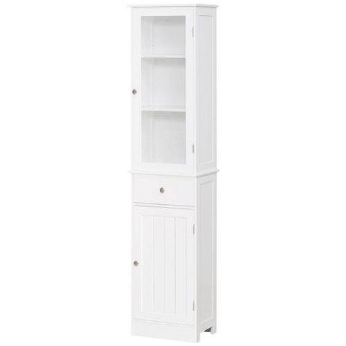 LOVMOR - Metal Pantry Storage Cabinet with Freestanding Cupboard and Retractable Doors - White-Front_Standard 