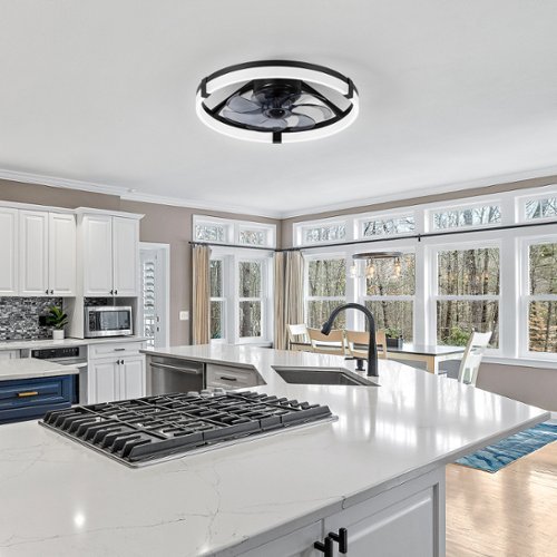 Breezary - 20-Inch Caged KD Ceiling Fan with LED Light, Remote Control, 6-Speed Quiet DC Motor, Flush Mount Low Profile Design - Matte Black-Front_Standard 