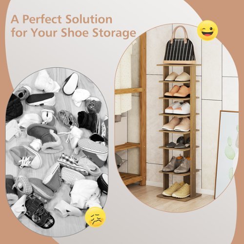 Gymax 7 Tier Wooden Shoe Rack Narrow Vertical Shoe Stand Storage
