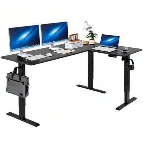 VEVOR - L Shaped Desk, Electric Adjustable Height Corner Gaming Desk with Dual Hooks, Heavy Duty Carbon Steel L-Shaped Computer - Black-Front_Standard 