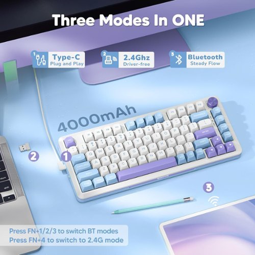 REDRAGON Wireless Mechanical Gaming Keyboard with Gasket Mounted, RGB Backlit 81 Keys, 75% Layout, Hot-Swappable - Purple/White/Blue WORLDWIDE DELIVERY