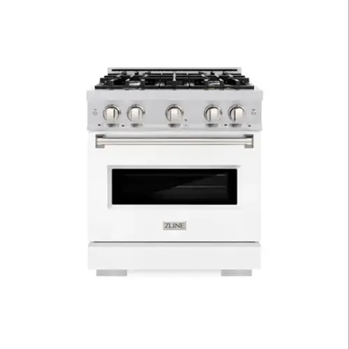 Front. ZLINE - 30" Classic Dual Fuel White Matte Door Range w/ 4 Burners & Convection Oven (CDR-WM-30) - White.