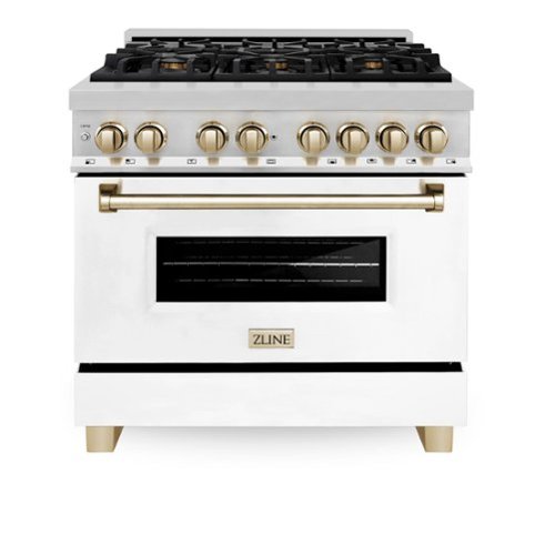 ZLINE - Autograph 36" Legacy Dual Fuel Range w/ 6 Burners & White & Gold Accents (RAZ-WM-36-G) - Stainless Steel-Front_Standard 