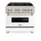ZLINE - Autograph 36" Legacy Dual Fuel Range w/ 6 Burners & White & Gold Accents (RAZ-WM-36-G) - Stainless Steel-Front_Standard