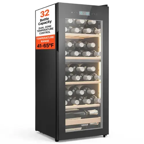 32 Bottle Capacity  
DUAL ZONE TEMPERATURE CONTROL  
TEMPERATURE RANGE 41-65°F  
45 - 55  
VEVOR