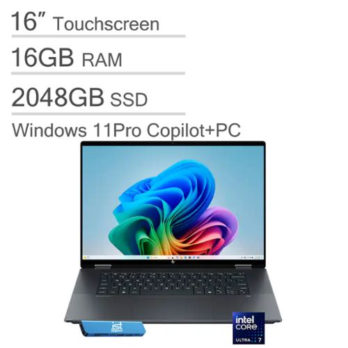 HP - OmniBook X Flip 2-in-1 Copilot+ PC 16" FHD+ Touchscreen Laptop - Intel Core Ultra 7 - 16GB RAM - 2TB SSD - Win 11 Pro - Eclipse Gray-Front_Standard 