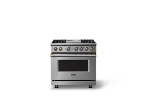 Viking - 36"W. Pro5S 5.6 Cu. Ft. Freestanding Self-Clean Sealed 4B Dual Fuel Convection Range/Grdl-Stainless Steel/Brushed Brass - Stainless Steel