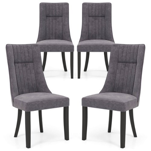 Costway - Channel Tufted Dining Chairs Set of 4 with High Backrest Rubber Wood Legs Modern - Gray-Front_Standard