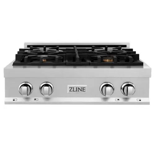 Front. ZLINE - ZLINE 30 in. Legacy Gas Rangetop with 4 Brass Burners and Porcelain Cooktop in Satin Steel - Satin Stainless Steel.