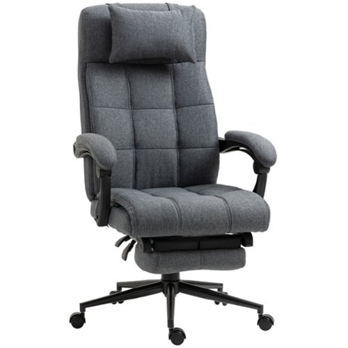 Vinsetto - Executive Linen-Feel Fabric Office Chair High Back Swivel Task Chair with Adjustable Height UpholsteredFootrest - Dark Gray-Front_Standard 