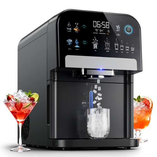 Ecozy Chillio - Smart 2-in-1 Nugget Ice Maker Dispenser, Countertop & Water Dispenser with App Control, 33Lbs/Day - Black-Front_Standard 