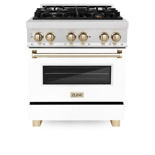 ZLINE - Autograph 30 in. Legacy Dual Fuel Range in Satin Steel w/ White & Gold Accents (RASZ-WM-30-G) - Stainless Steel-Front_Standard 
