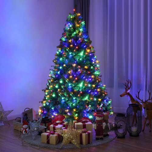 Costway - 6Ft Pre-Lit Artificial Christmas Tree Hinged 350 LED Lights - Green