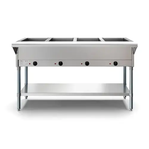 Front. Koolmore - Four Pan Open Well Electric Steam Table with Undershelf, KM-OWS-4. - Silver.