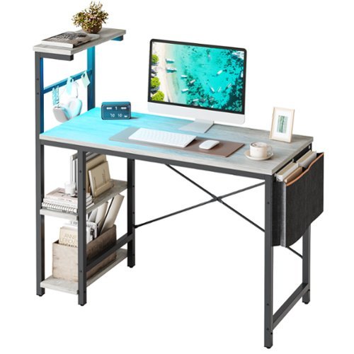 Bestier - 44" RGB Gaming Desk LED Lights, Storage Shelves & Adjustable Height - Light Gray-Front_Standard 