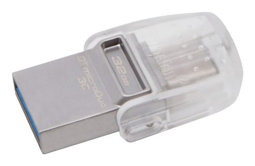  Kingston - DataTraveler microDuo 32GB USB 3.0 Type A/3.1 Type C Flash Drive - Aluminum/Clear