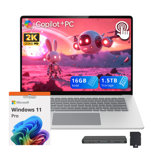 Microsoft - Surface 15" 2K Touch Laptop,Snapdragon X Elite,16GB RAM,512GB SSD+1TB Dock Set,Backlit KB,Win 11 Pro - Platinum-Front_Standard 