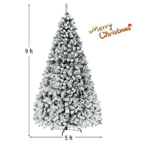 Costway 9 ft Pre Lit Premium Snow Flocked Hinged Artificial