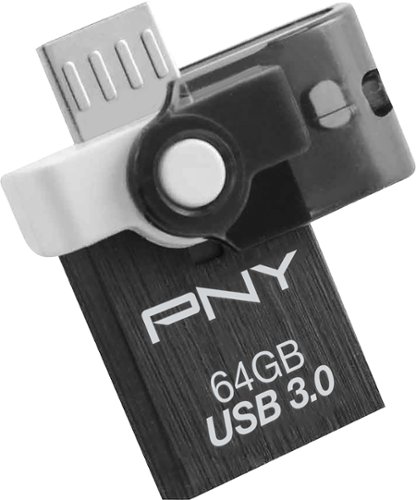 PNY - DUO-LINK On-the-Go 64GB USB 3.0 Type A Flash Drive - Black