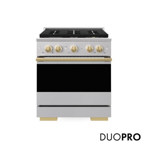ZLINE - Autograph 30 in. 4.2 cu. ft. Marino Freestanding DuoPro Dual Fuel Range with Convection Oven & Gold Accents - Stainless Steel