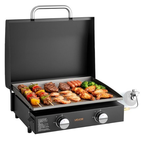 VEVOR - Gas Griddle, 2 Burner Tabletop Griddle, 22 inch Portable Griddles Propane with Lid, Oil Drain Hole & Oil Collection Tray - Black-Front_Standard 