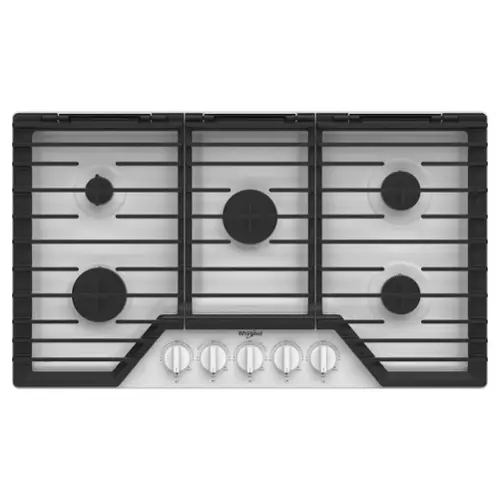 Front. Whirlpool - 36" Built-In Gas Cooktop with 5 Burners and EZ-2-Lift Hinged Cast-Iron Grates - White.