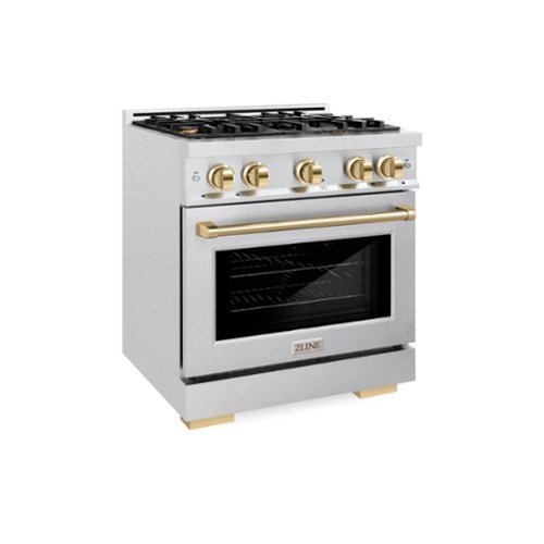 ZLINE - Autograph 30 in. Select Dual Fuel Satin Steel Range w/ 4 Burners & Gold Accents (HDRSZ-30-G) - Stainless Steel