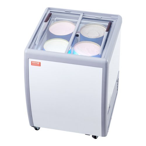 VEVOR - Commercial Ice Cream Display Case, 5.6 Cu.ft Chest Freezer, Mobile Glass Top Deep Freezer, Gelato Dipping Cabinet - White-Front_Standard 
