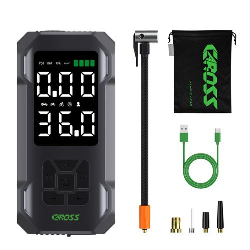 CAROSS - Portable Air Compressor, 150 PSI Smart Tire Inflator with 3.6” Digital Display & 7,500mAh Battery - Gray-Front_Standard 
