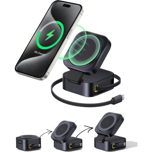 Baseus - PicoGo 2-in-1 Wireless Charger Qi2 67W Magnetic Charger Stand with Retractable Cable - Black-Front_Standard 