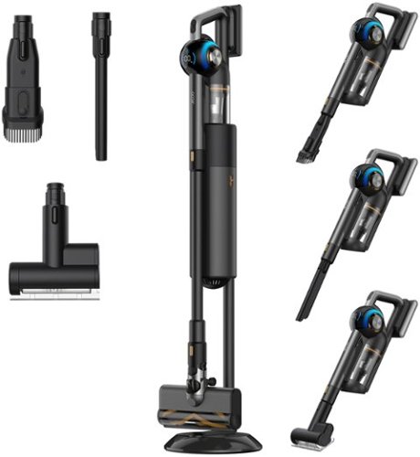JIGOO - V700 Station Cordless Vacuum Cleaner w/ Auto-Empty System, HEPA Filter, 215AW Suction, for Hard Floor, Carpet & Pet Hair - Black-Front_Standard 