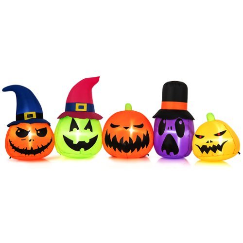 Costway 9 FT Inflatable Pumpkin Patch Family Blow up Yard Halloween Decoration with Built-in LED Lights and Witch Hats - Multicolor