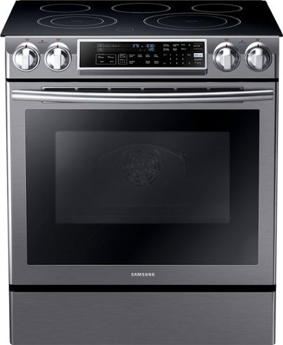  Samsung - 5.8 Cu. Ft. Electric Self-Cleaning Fingerprint Resistant Slide-In Range with Convection - Black Stainless Steel