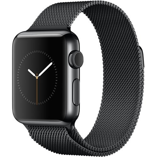  Apple - Apple Watch (first-generation) 38mm Space Black Stainless Steel Case - Space Black Milanese Loop Band - Space Black Milanese Loop Band