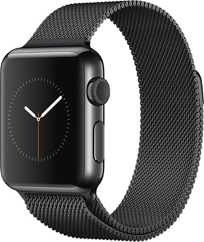  Apple - Apple Watch (first-generation) 42mm Space Black Stainless Steel Case - Space Black Milanese Loop Band - Space Black Milanese Loop Band