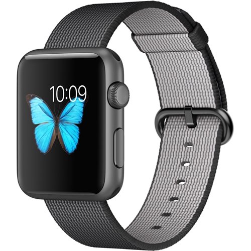  Apple - Apple Watch Sport (first-generation) 42mm Space Gray Aluminum Case - Black Woven Nylon Band - Black Woven Nylon Band