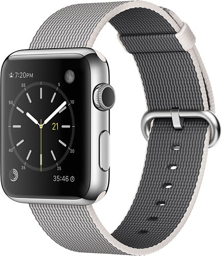  Apple - Apple Watch (first-generation) 38mm Stainless Steel Case - Pearl Woven Nylon Band - Pearl Woven Nylon Band