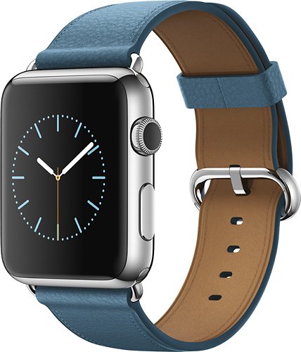  Apple Watch 42mm Stainless Steel Case - Marine Blue Classic Buckle Band - (2015)