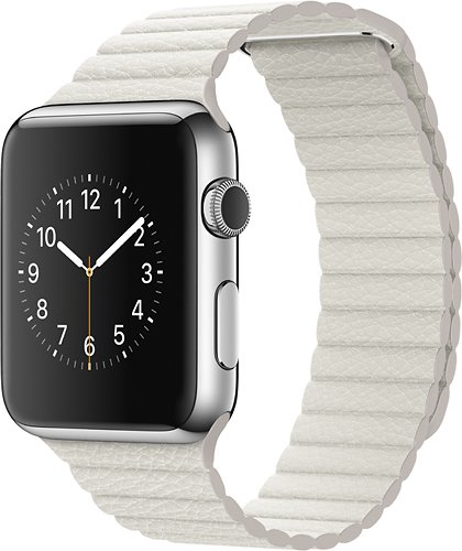 Apple Watch (first-generation) 42mm Stainless Steel Case - White Leather Loop Medium Band - White Leather Loop Medium Band - (2015)-Angle_Standard 