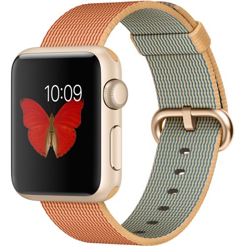  Apple Watch Sport 38mm Gold Aluminum Case - Gold/Red Woven Nylon Band