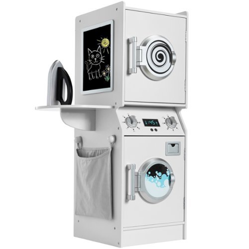 Best Choice Products - Pretend Play Kids Wooden Stacked Washer & Dryer Set w/ Toy Laundry Storage and Accessories - White-Front_Standard 