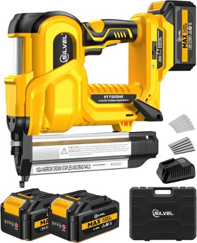 Silvel - 2" Cordless Brad Nailer, 2-in-1 21V Electric Brad Nailer with 2 * 2.0Ah Battery, 1000pcs Nails, 18GA Staples - Yellow-Front_Standard 