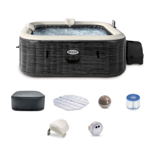 Intex - PureSpa Plus Greystone 4 Person Inflatable Square Hot Tub Spa, 69 x 28" - Gray-Front_Standard 