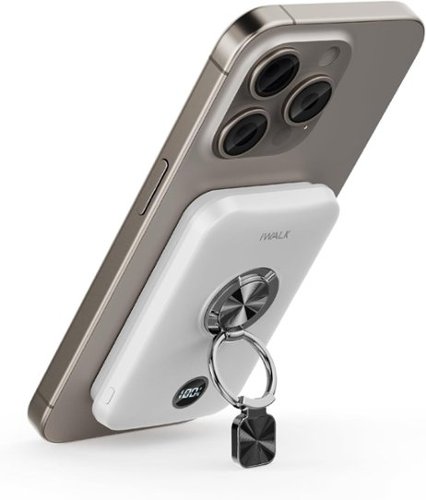 iWalk - 10000 mAh Magnetic Portable Charger with Ring Stand Power Bank Wireless Slim LED Display Battery Pack - White-Front_Standard 